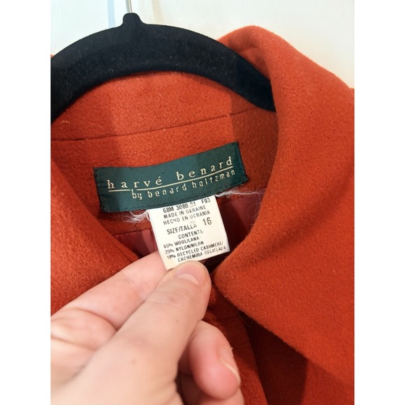 Vintage Harve Benard Wool Cashmere Button Front Coat Burnt Orange Size 16 Classy - Picture 2 of 6